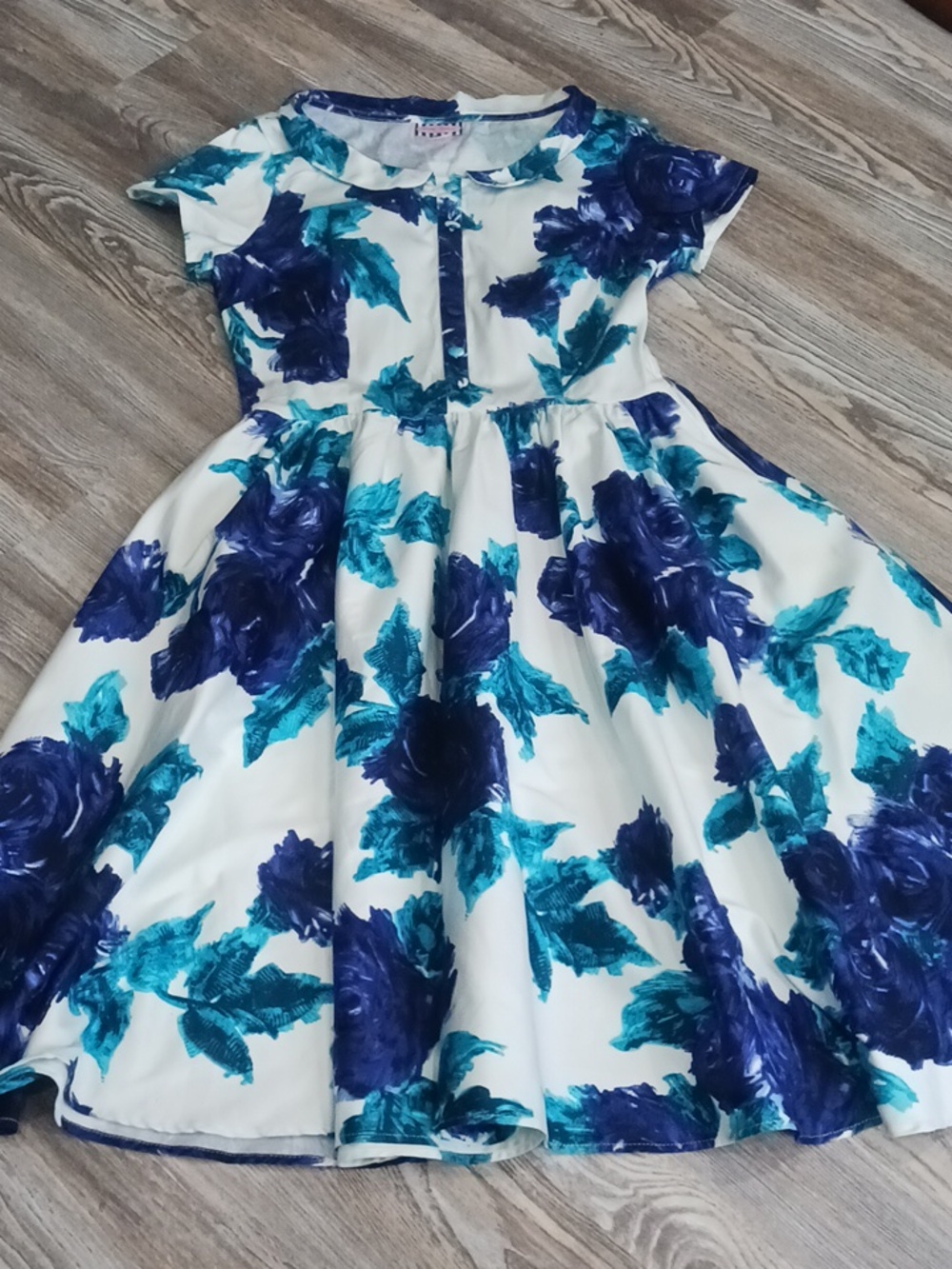 Pinup Couture Women's Blue Vintage Rose Print Midi Dress - Picture 2 of 16